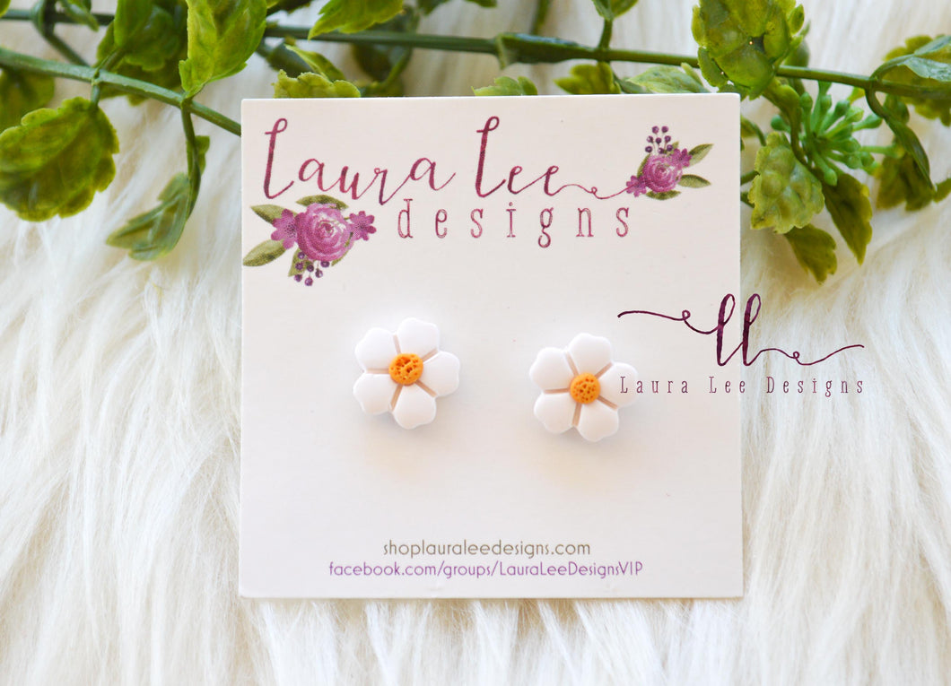 Flower Clay Stud Earrings || White || Made to Order