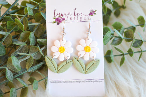 Daisy Clay Earrings || White || Made to Order