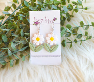 Daisy Clay Earrings || White || Made to Order