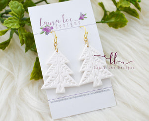 Christmas Tree Clay Earrings || White Embossed || Made to Order
