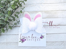 Izzy Style Bunny Bow || White Glitter with Pink Glitter Ears