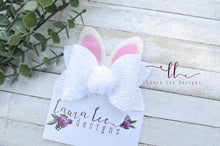 Izzy Style Bunny Bow || White Glitter with Pink Glitter Ears