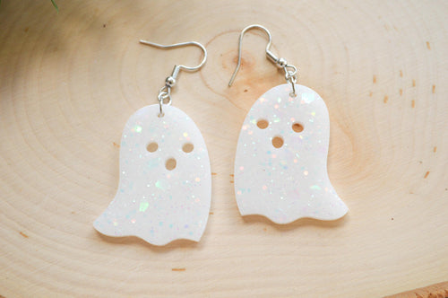 Ghost Resin Earrings || White Holographic