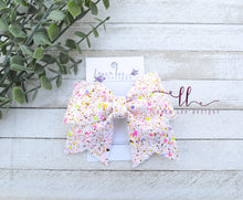 Large Missy Bow || White Neon Speckled Glitter