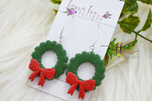 Christmas Wreath Clay Earrings || Green and Red || Made to Order