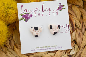 Dog Clay Stud Earrings || White and Black Spotted