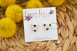 Dog Clay Stud Earrings || White and Black Spotted