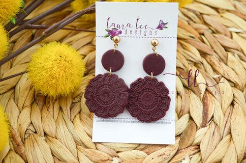 Tessa Clay Earrings || Dark Burgundy || Made to Order