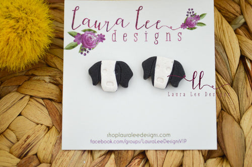 Dog Clay Stud Earrings || Black and White Lab