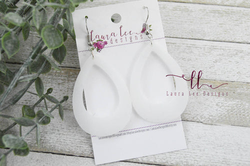 Resin Earrings || White Teardrop