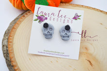 Skull Stud Earrings || Silver Floral