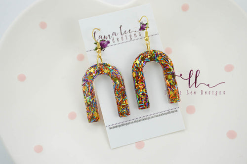 Resin Earrings || Rainbow Confetti Shards Glitter Arch