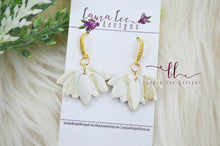 Lotus Flower Clay Earrings || White and Gold Glitter