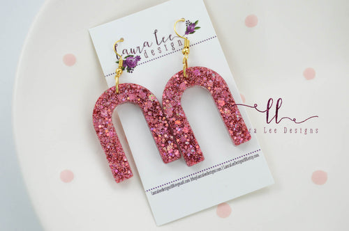 Resin Earrings || Deep Blush Glitter Arch