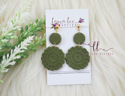 Tessa Clay Earrings || Olive Green