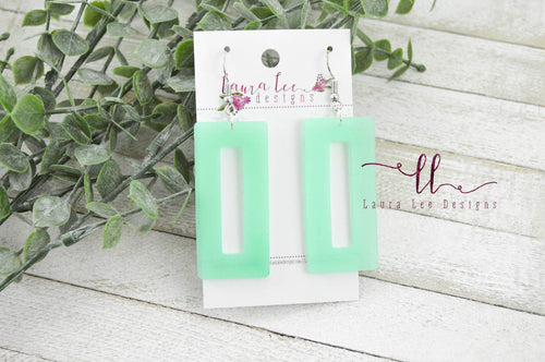 Resin Earrings || Seafoam Rectangle