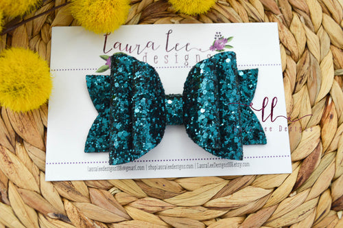 Stacked Rosie Style Bow || Majestic Teal Glitter