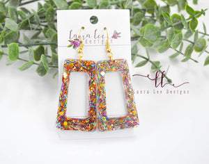 Resin Earrings ||  Multicolor Confetti Rectangle