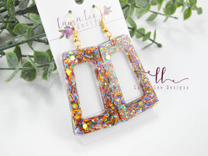 Resin Earrings ||  Multicolor Confetti Rectangle