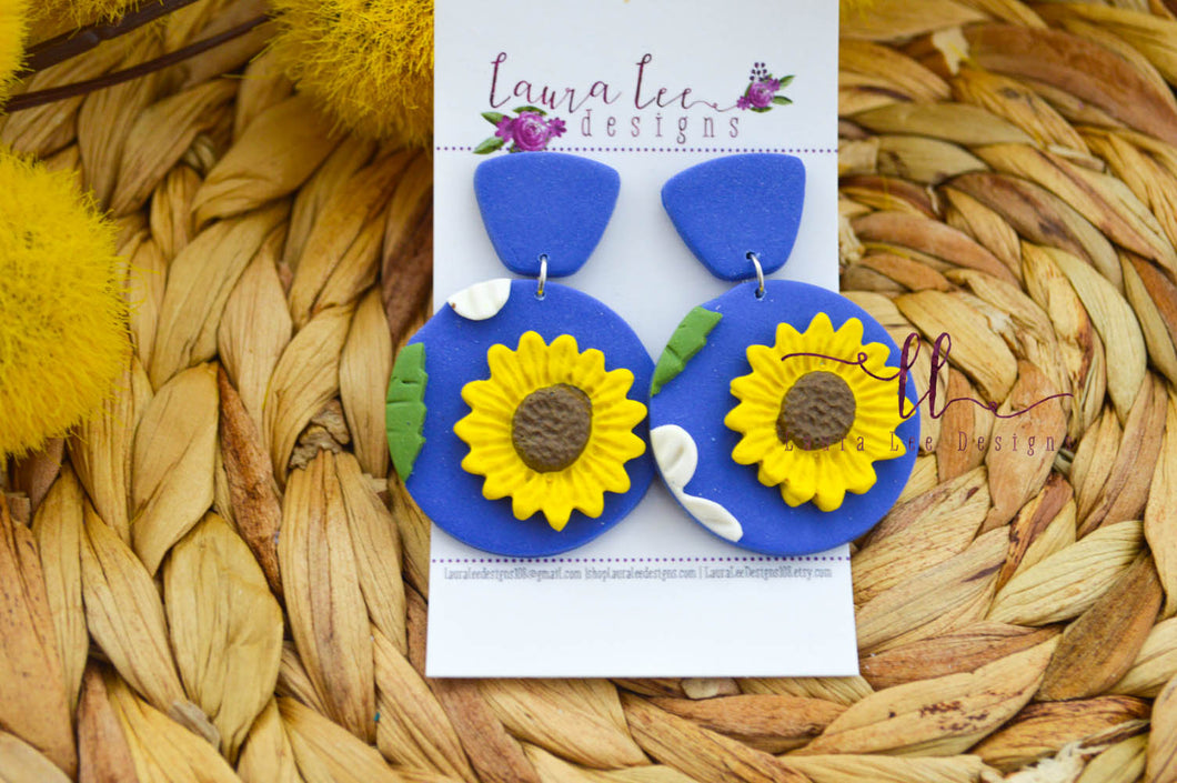 Benley Clay Earrings || Blue Sunflowers