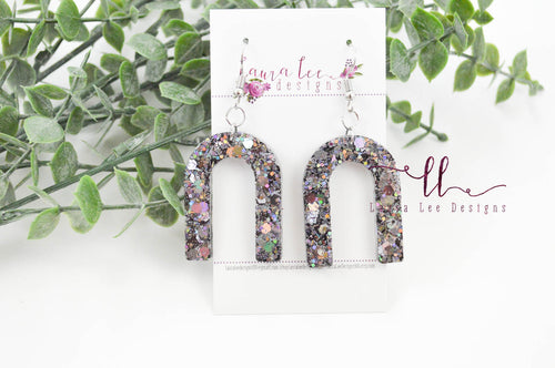 Resin Earrings || Gray Confetti Glitter Arch
