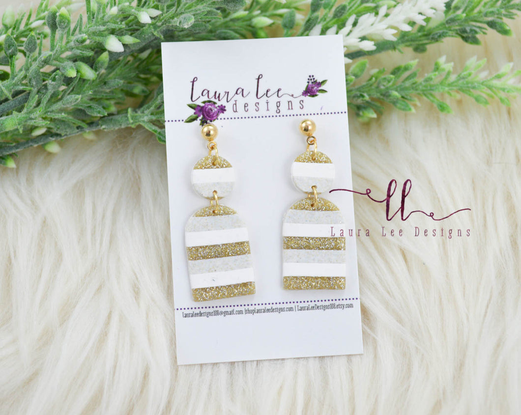 Aspen Clay Earrings || White and Gold Stripes