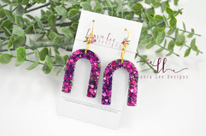 Arch Resin Earrings || Deep Pink Glitter