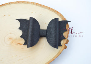 Doom Bat Style Bow || Black Glitter Suede