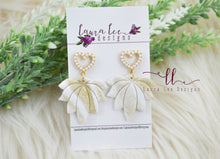 Large Lotus Flower Clay Earrings || White and Gold Glitter
