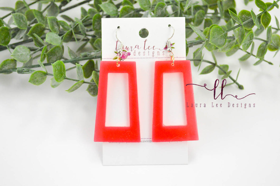 Resin Earrings || Bright Coral Rectangle