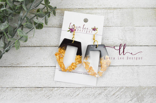 Resin Earrings || Black and Gold