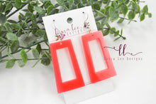 Resin Earrings || Bright Coral Rectangle