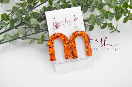 Resin Earrings || Orange Glitter Arch