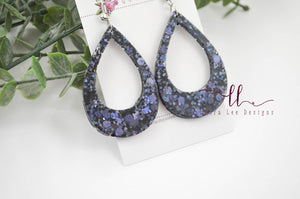 Resin Earrings || Black Glitter Teardrop
