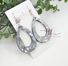 Resin Earrings || Gray Confetti Glitter Teardrop
