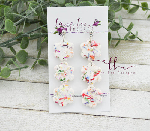 Flower Dangle Clay Earrings || Multicolor Flowers