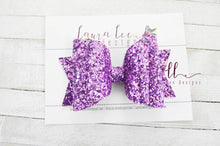 Large Stacked Sabrina Style Bow || Lavender Glitter