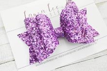 Large Stacked Sabrina Style Bow || Lavender Glitter