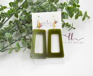 Resin Earrings || Green Rectangle