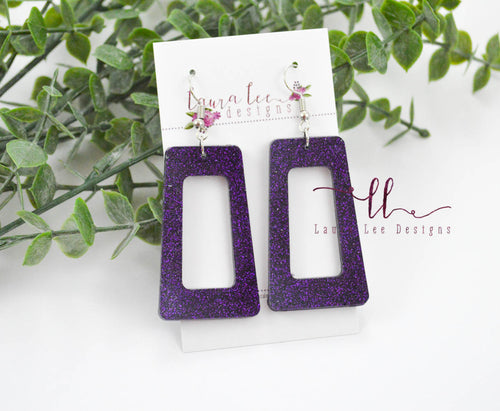 Resin Earrings || Dark Purple Glitter Rectangle