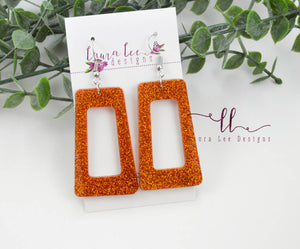 Resin Earrings || Orange Glitter Rectangle