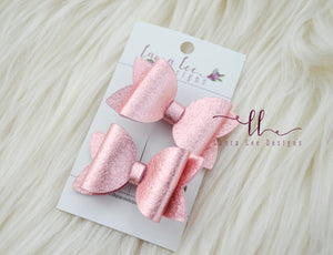 Pippy Style Pigtail Bow Set || Light Pink Metallic Felt