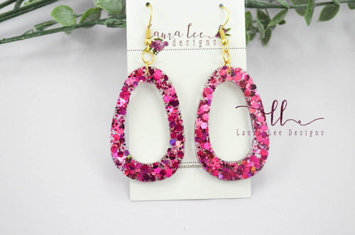 Resin Earrings || Deep Pink Glitter Fat Teardrop