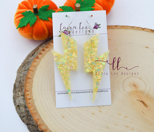 Large Lightning Bolt Resin Earrings || Glow in the Dark  Glitter