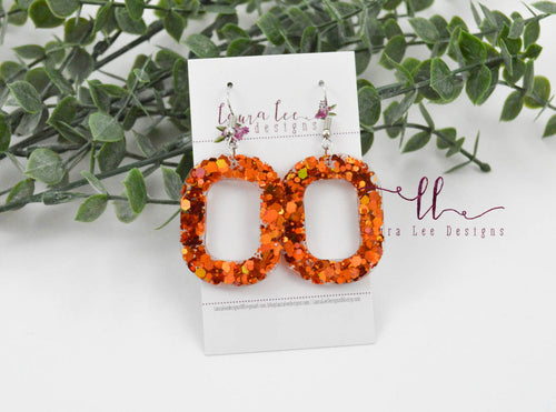 Resin Earrings || Orange Glitter Fat Round