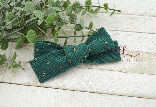 Timber Bows || Green and Gold Dot Velvet Timber Bow Style