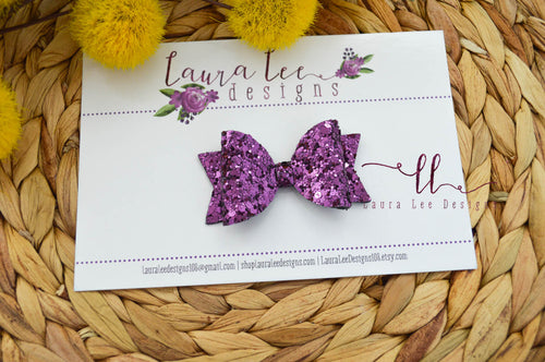 Mini Classic Sabrina Style Bow || Majestic Eggplant Glitter