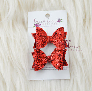 Teeny Sabrina Piggy Bow Set || Red Glitter