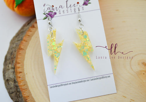 Small Lightning Bolt Resin Earrings || Glow in the Dark Glitter