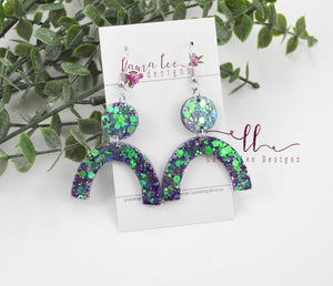 Resin Earrings || Purple Color Shift Glitter Large Arch